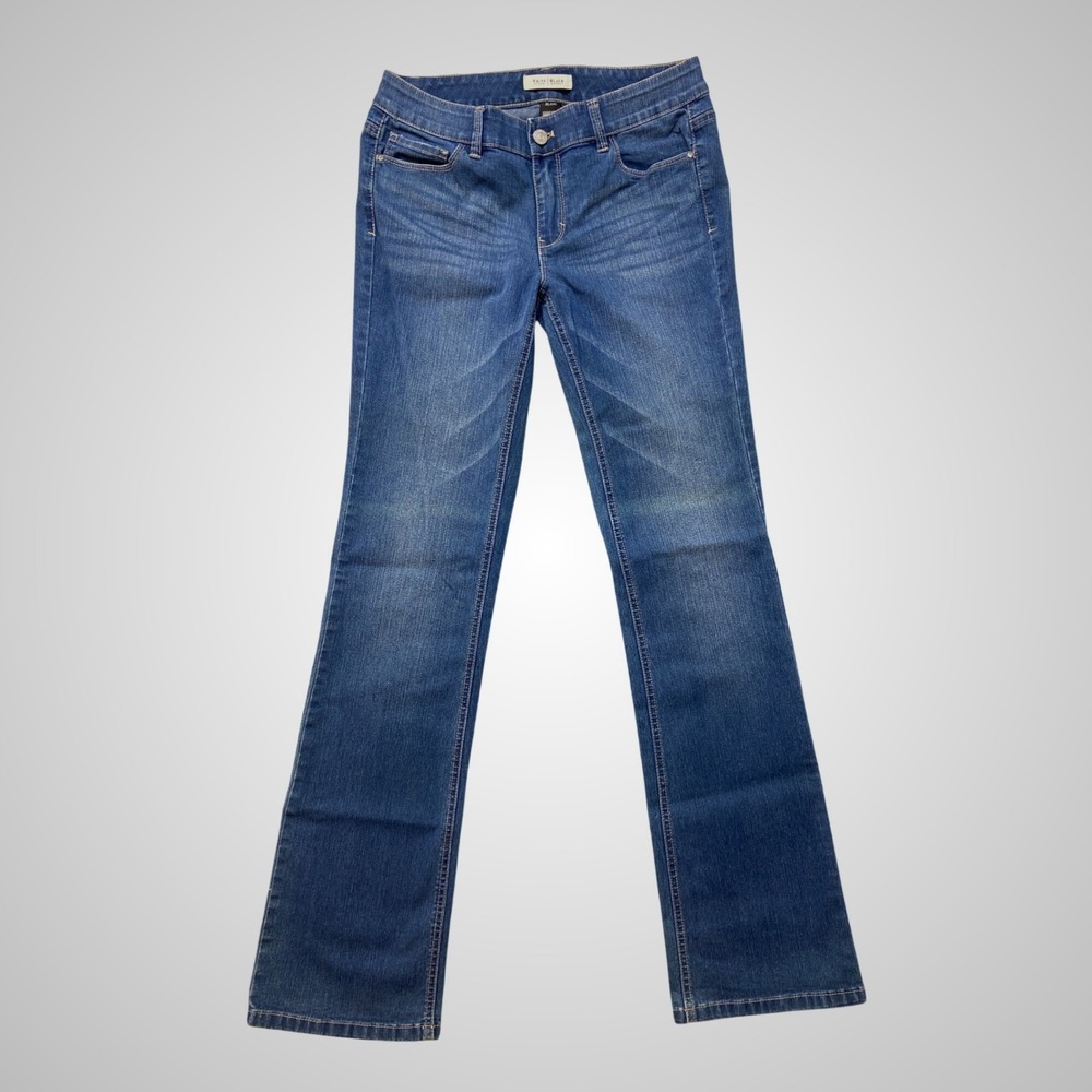White House Black Market Blanc Bootcut Jeans Medium Wash Blue Rhinestone‎ Size 4